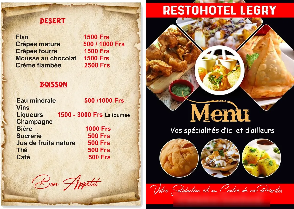 Menu — Restohotel Legry (intérieur)